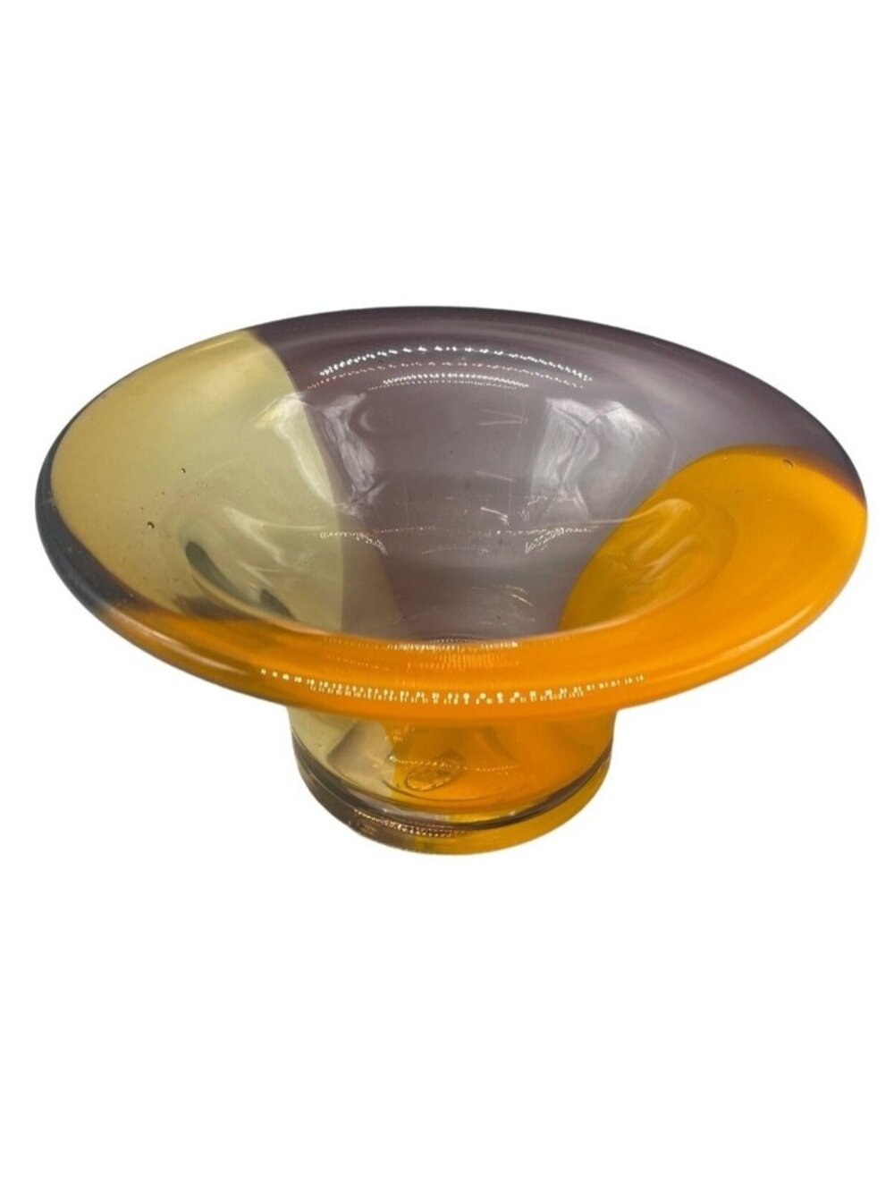 teleflora hand blown art glass bowl vase orange purple 9x9x4" READ